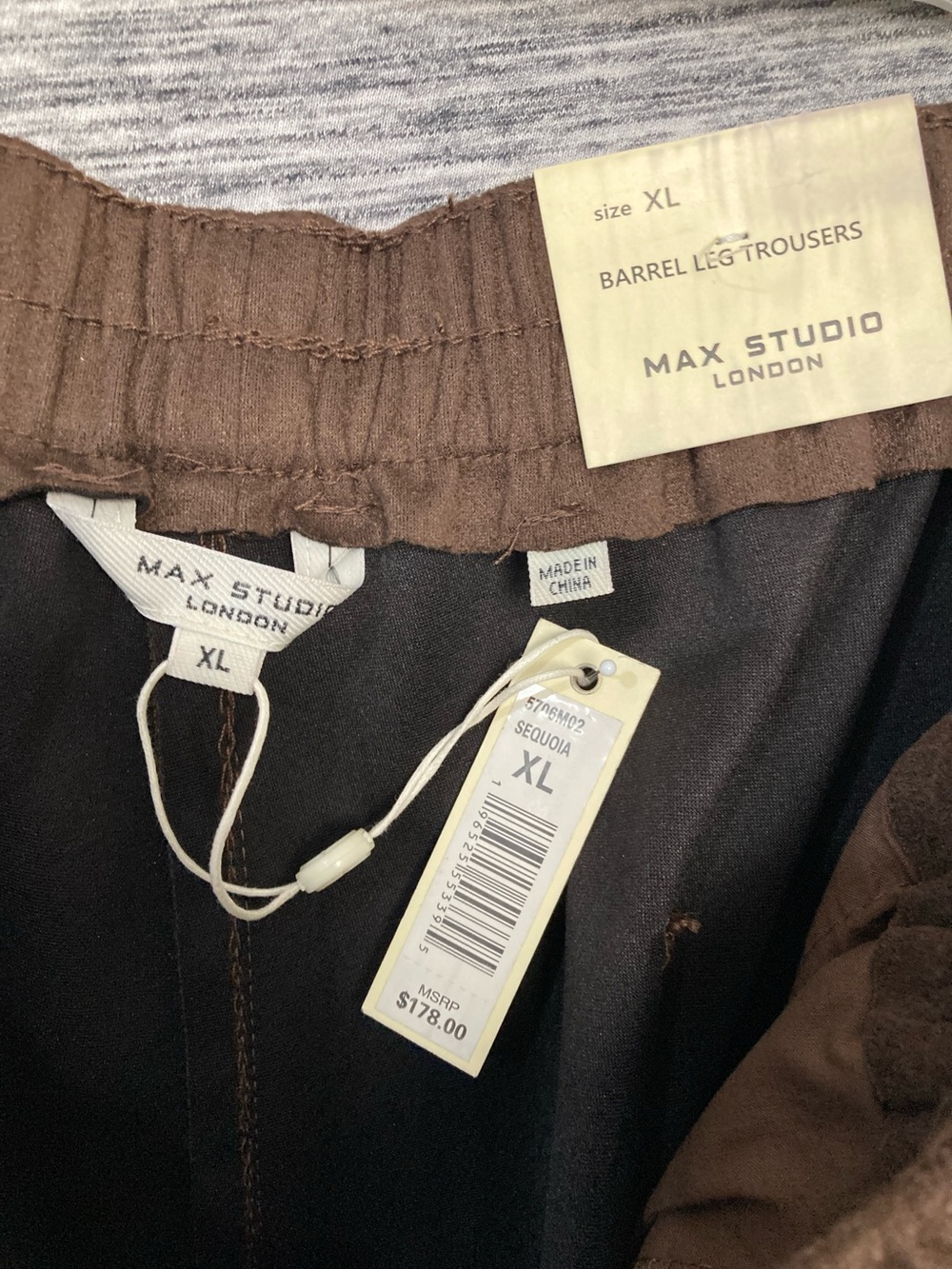Max Studio Brown Elastic-Waist Faux Suede Barrel Tapered Pants - Picture 7 of 7